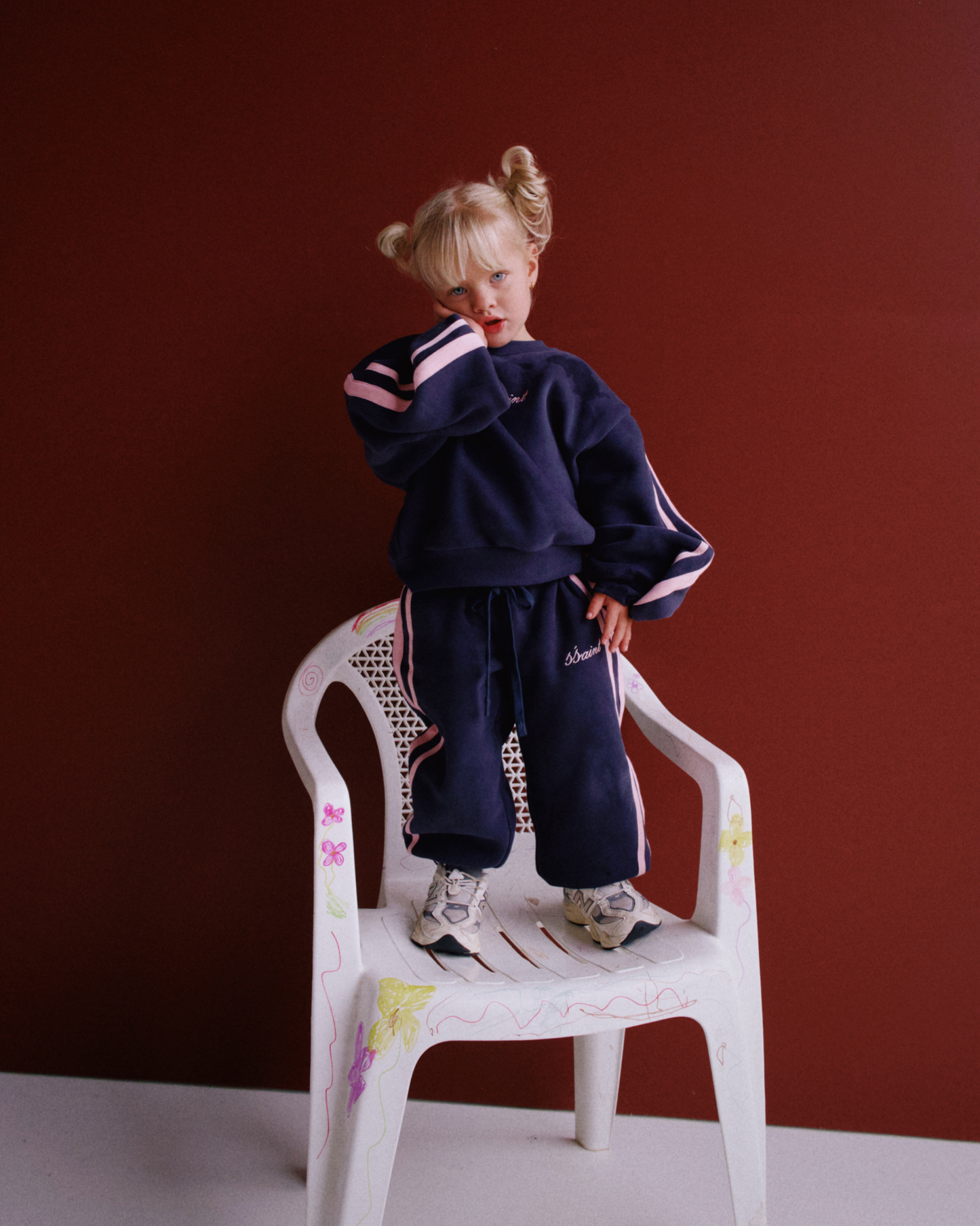 SŚAINT - KIDS FLEECE CREW - NAVY & PINK