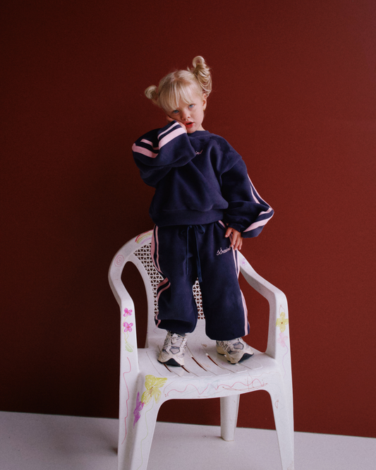 SŚAINT - KIDS FLEECE TRACKPANT - NAVY & PINK