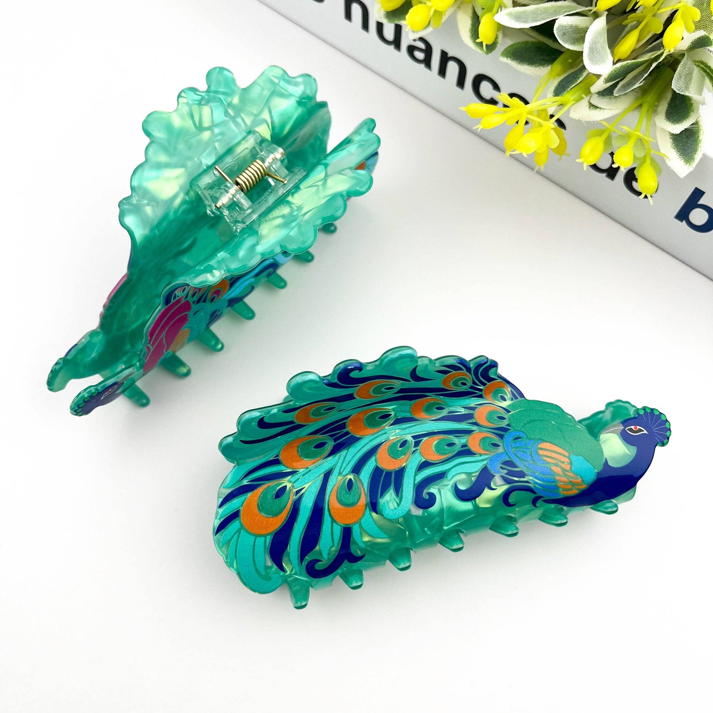 Diva - Peacock Hair Claw Clip – Blue