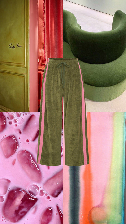 La Boheme Girls - Viva Terry Pant - Olive + Pink