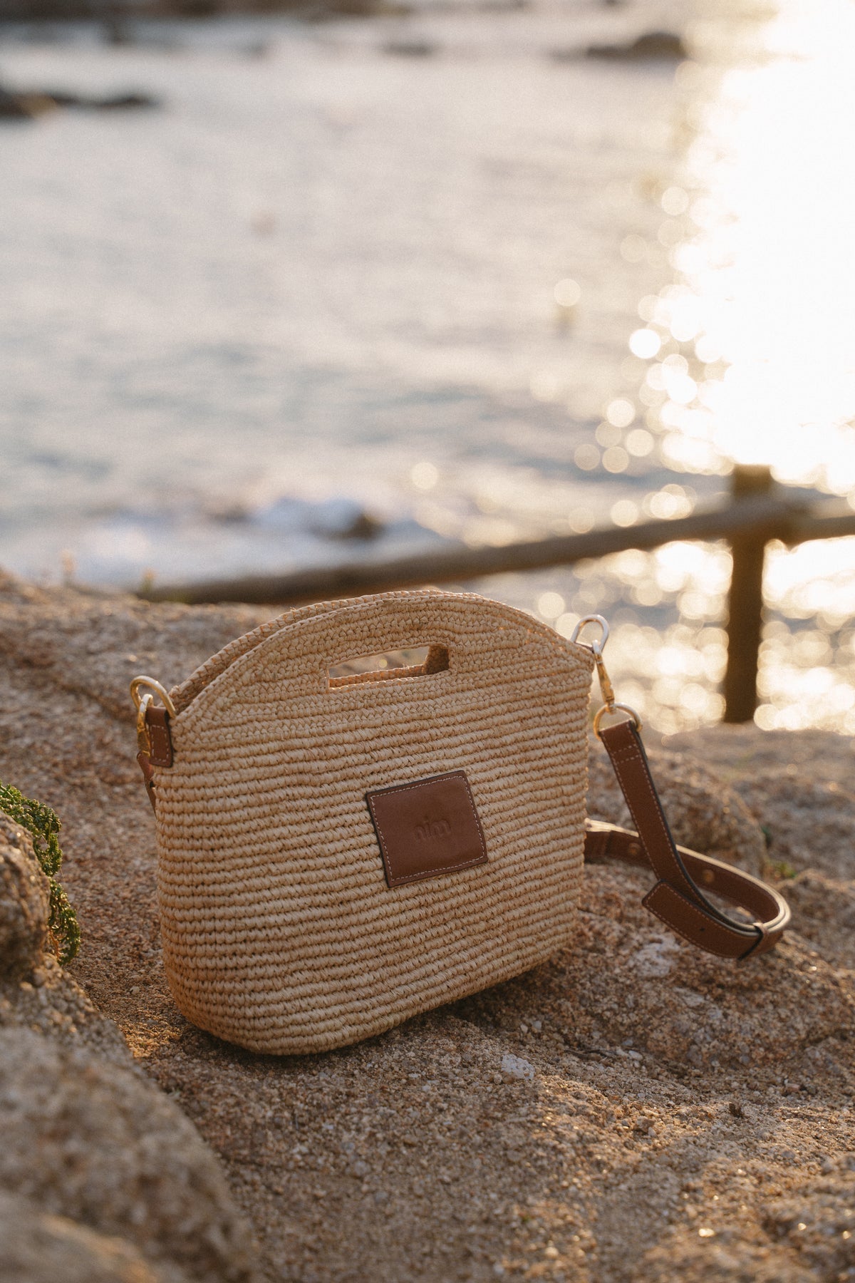 Nim The Label - Leather Trimmed Raffia Mini - Natural