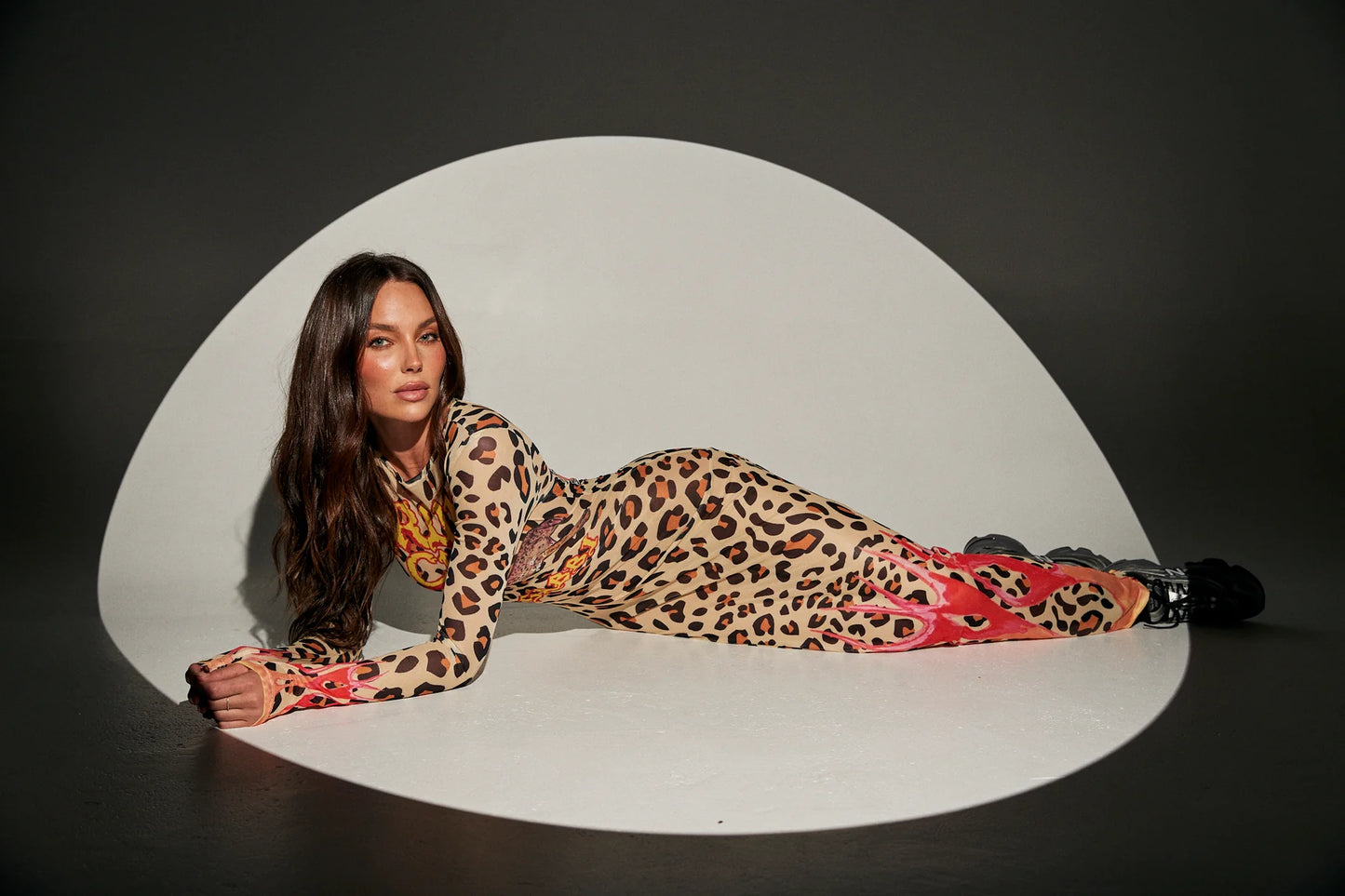 Sabbi - The Pantera Mesh Long Sleeve Maxi Dress - Leopardi Flames