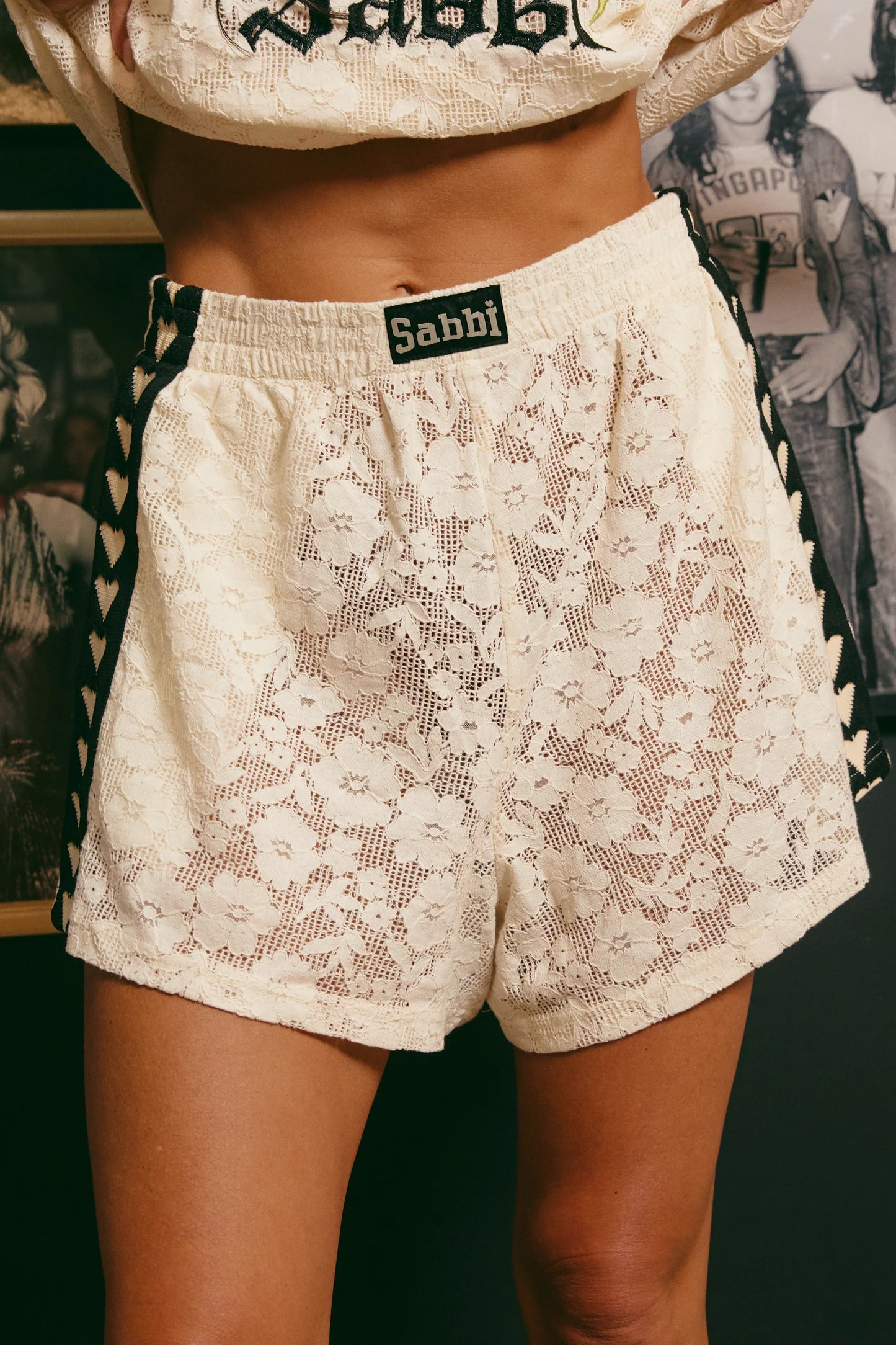 Sabbi - The Mini Hearts Lace Boxer Shorts - Cream