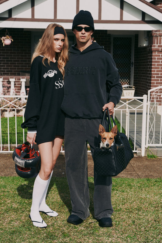 SŚAINT - CHAMPION HOODIE - ACID WASH CHARCOAL