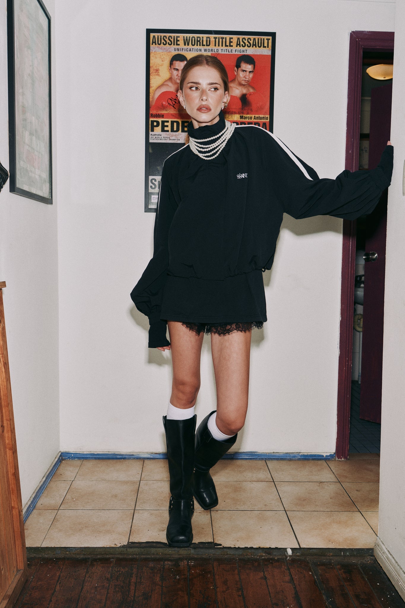 SŚAINT - FIGHT NIGHT ZIP WINDBREAKER - BLACK