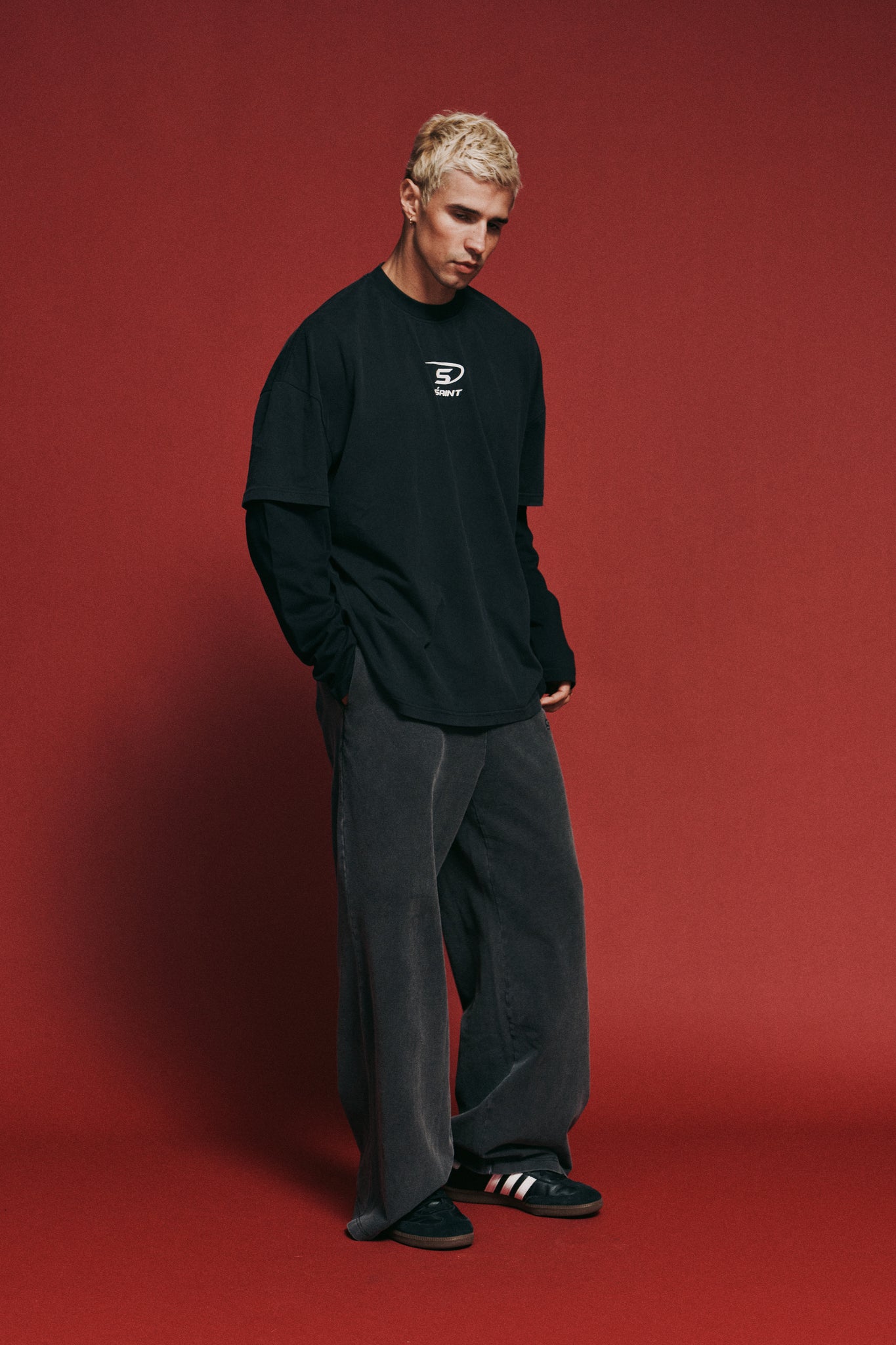 SSAINT - ROUND ONE LAYERED TEE - VINTAGE WASHED BLACK