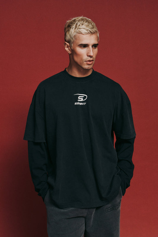 SSAINT - ROUND ONE LAYERED TEE - VINTAGE WASHED BLACK