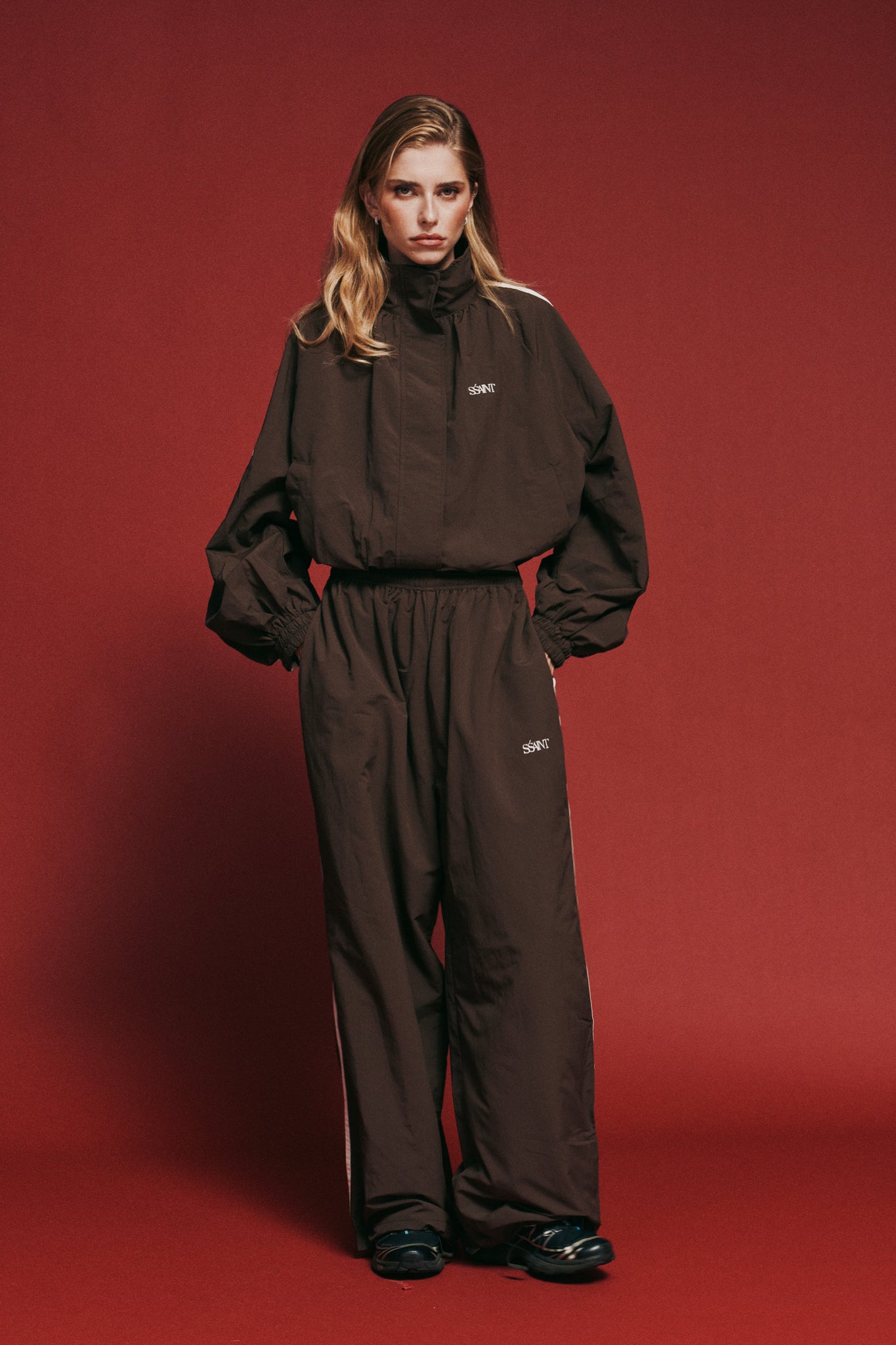 SŚAINT - FIGHT NIGHT ZIP WINDBREAKER - BROWN