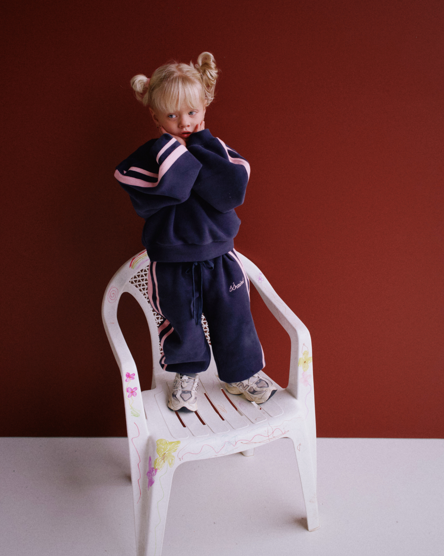 SŚAINT - KIDS FLEECE CREW - NAVY & PINK