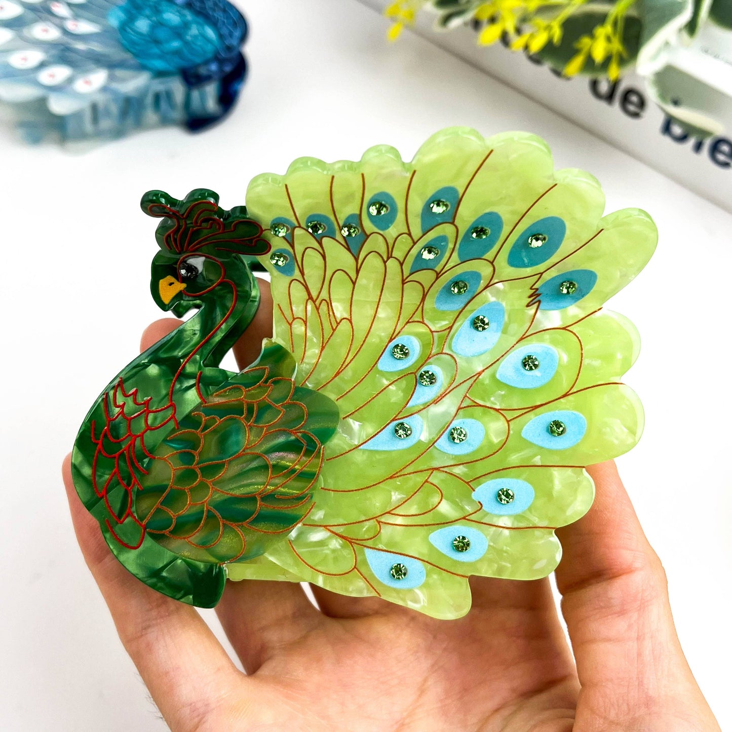 Diva - Peacock Hair Claw Clip - Green