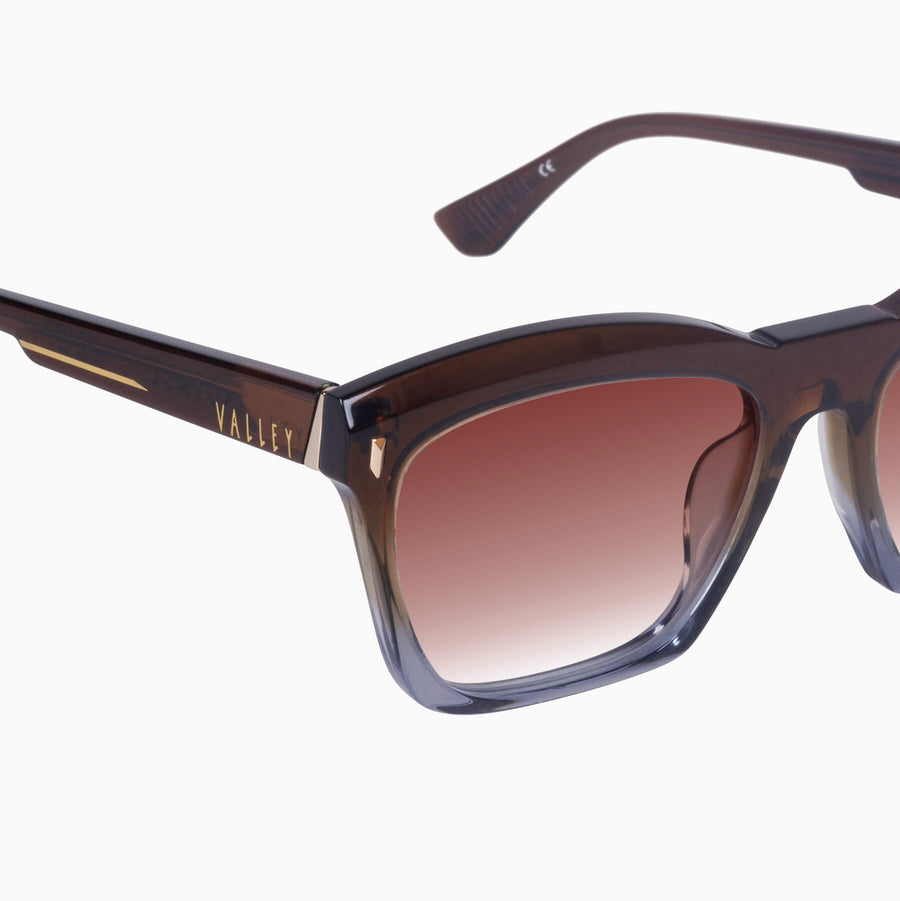 Valley Eyewear - Royale - Transparent Chocolate Fade to Crystal w. Gold Metal / Dark Orange Gradient Lens