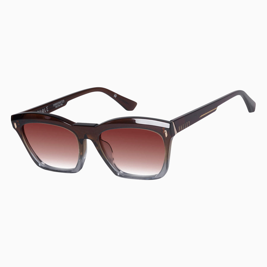 Valley Eyewear - Royale - Transparent Chocolate Fade to Crystal w. Gold Metal / Dark Orange Gradient Lens