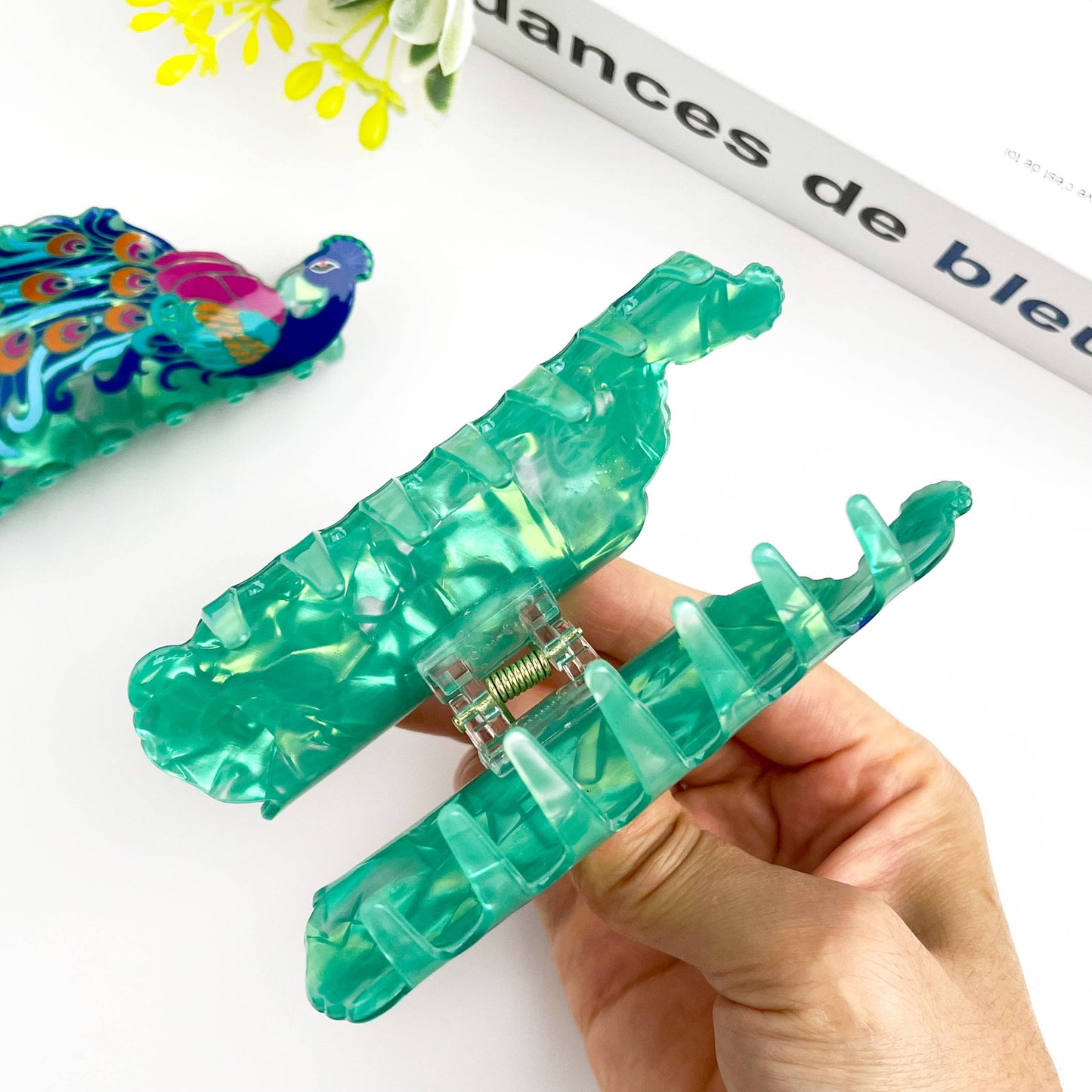 Diva - Peacock Hair Claw Clip – Blue