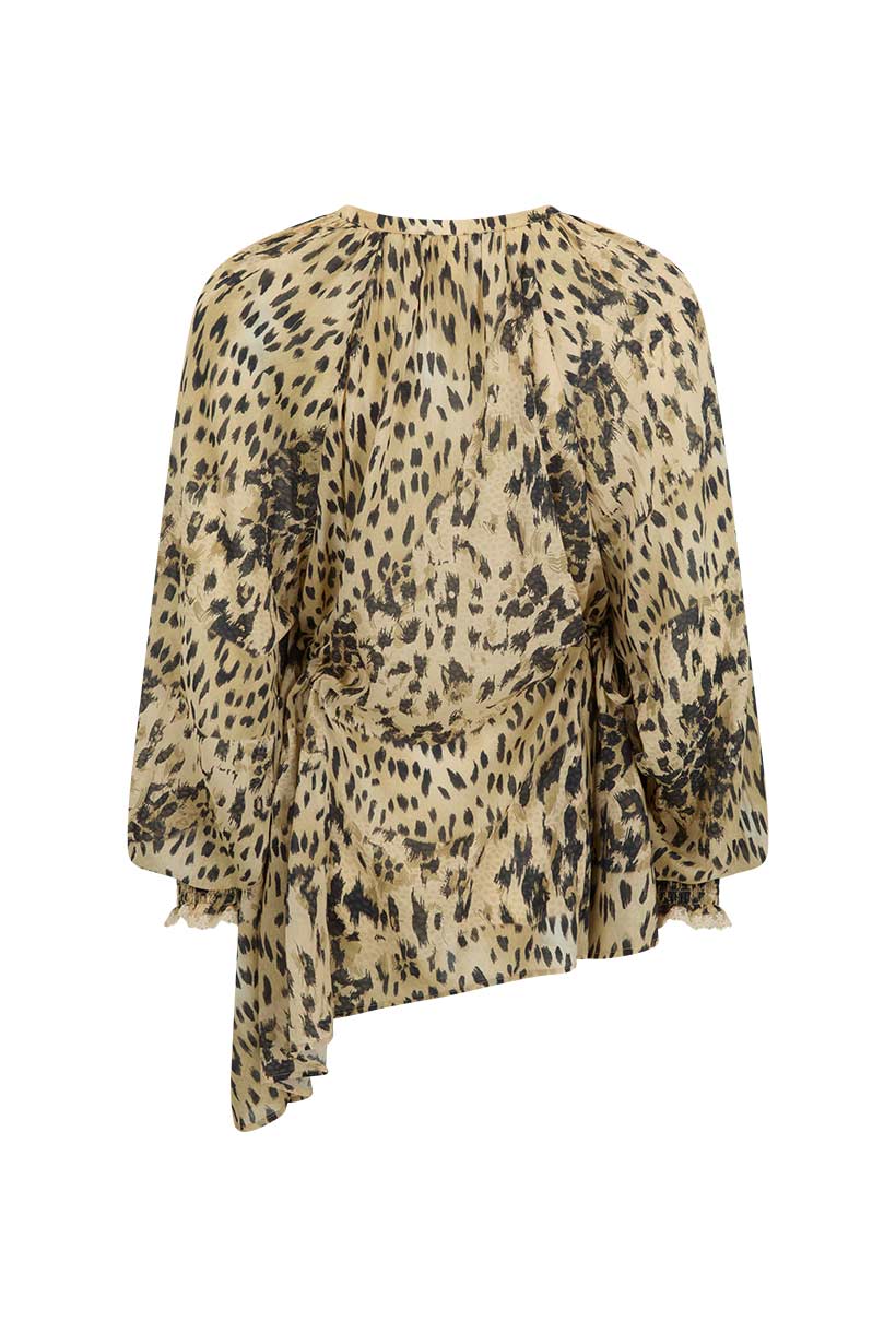Spell - Snow Leopard Asymmetric Blouse - Animal