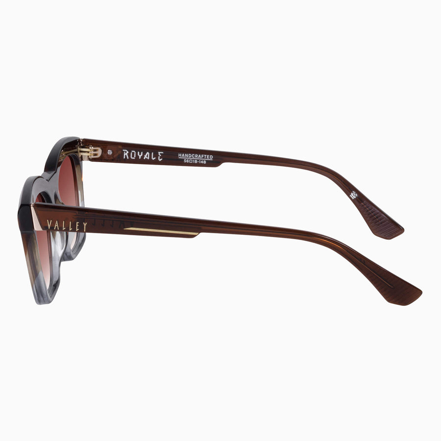 Valley Eyewear - Royale - Transparent Chocolate Fade to Crystal w. Gold Metal / Dark Orange Gradient Lens