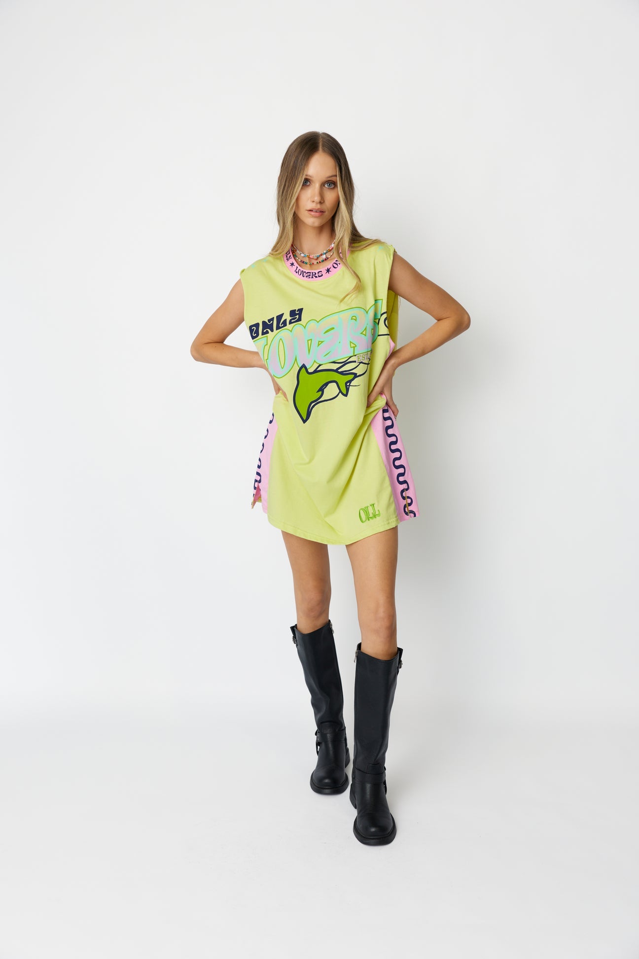 Only Lovers Left - Wave Racer Tank Dress - Chartreuse