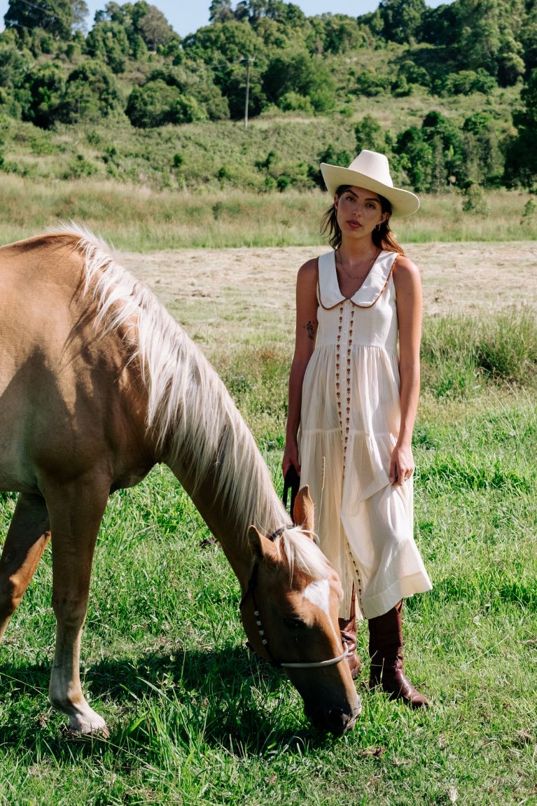 Marigold Mustang - Gabby Midi Dress - Cream