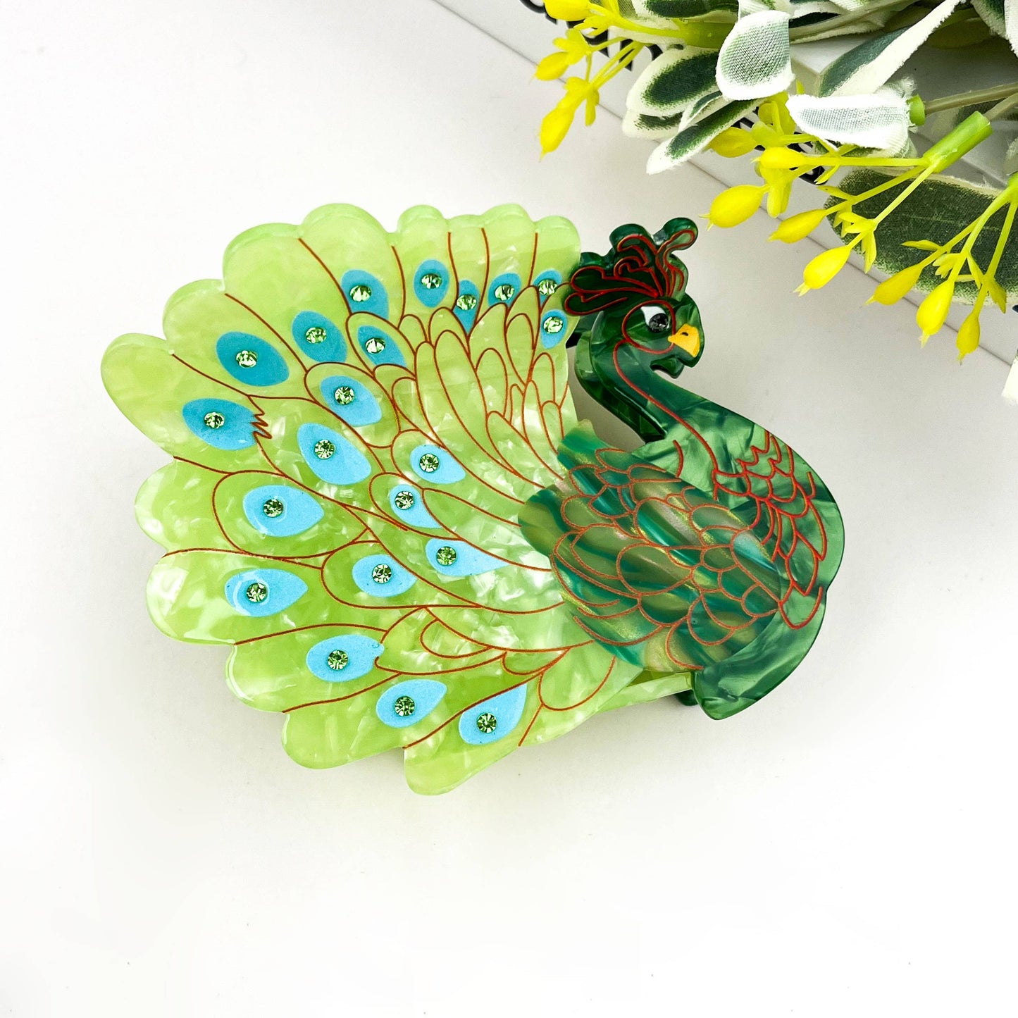 Diva - Peacock Hair Claw Clip - Green