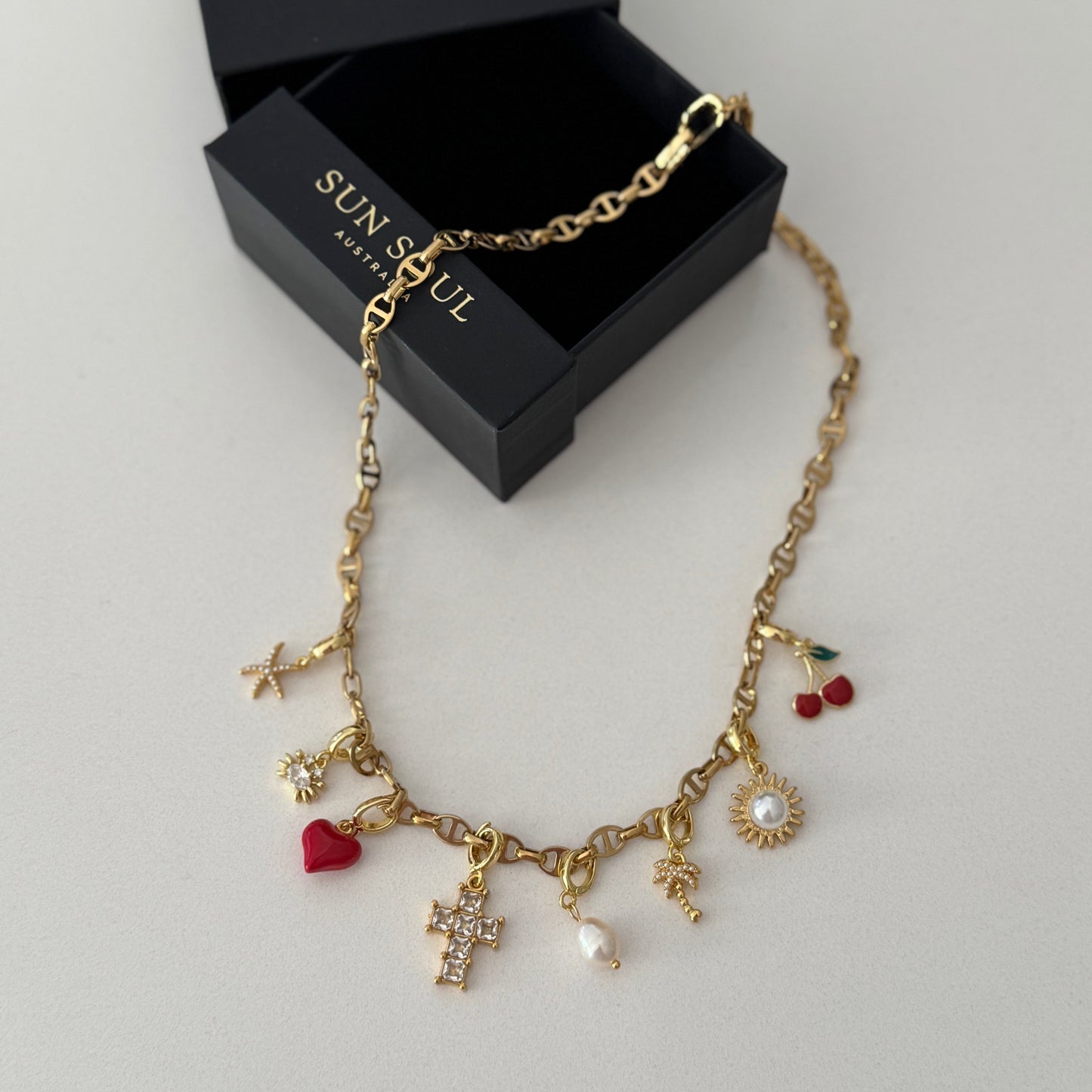 Sun Soul - Faith Love & Palm Trees Charm Necklace