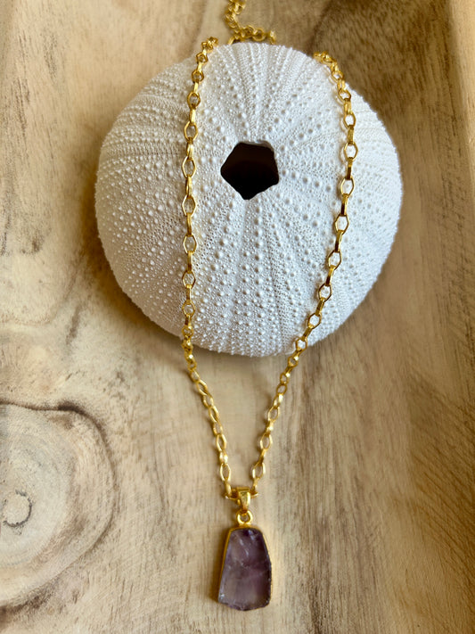 Gold Chain Necklace with Crystal Stone Pendant