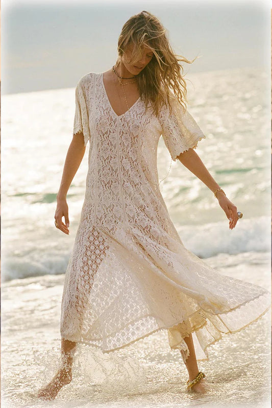 Spell - Lux Lisbon Lace Handkerchief Dress - Vintage Cream