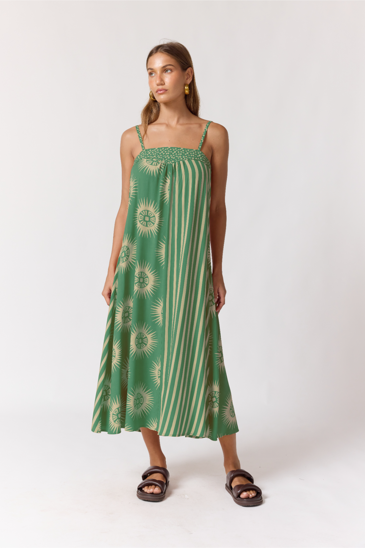 Nine Lives Bazaar - Honey Strappy Midi Dress in Sea