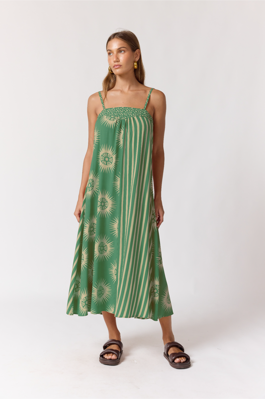 Nine Lives Bazaar - Honey Strappy Midi Dress in Sea