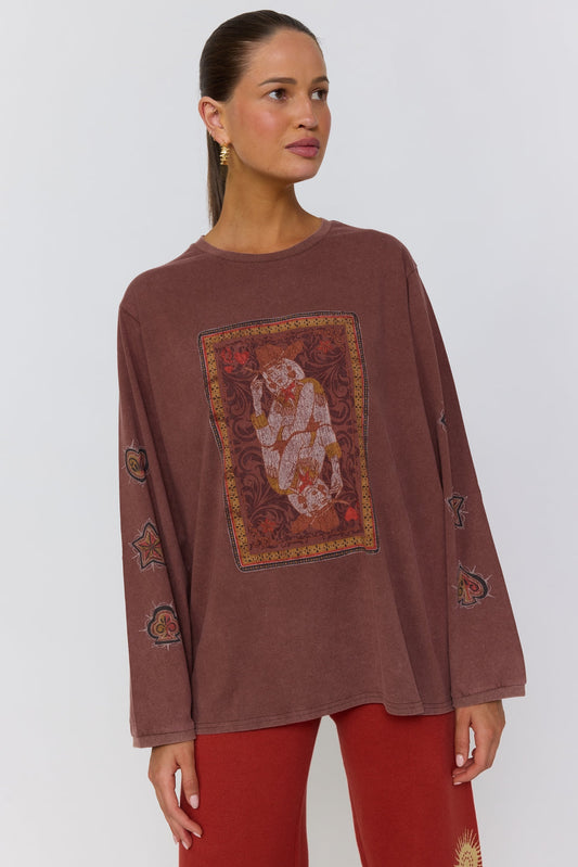 Nine Lives Bazaar - Queen of Hearts Long Sleeve Tee - Walnut