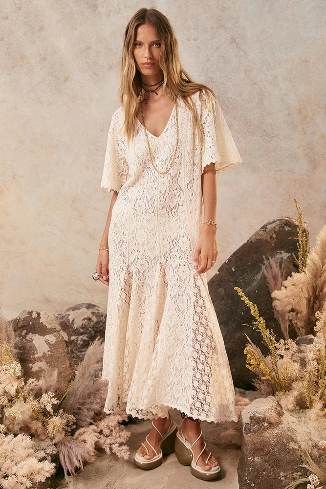 Spell - Lux Lisbon Lace Handkerchief Dress - Vintage Cream