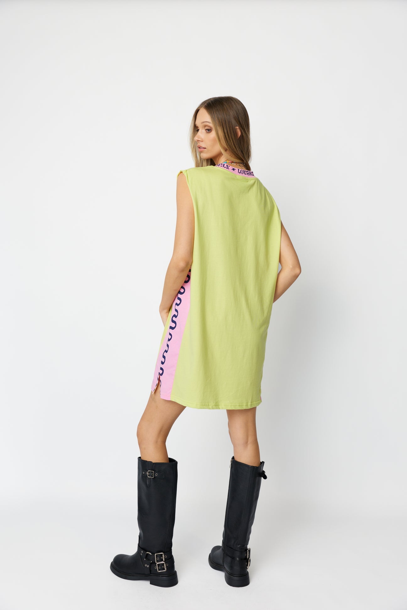 Only Lovers Left - Wave Racer Tank Dress - Chartreuse