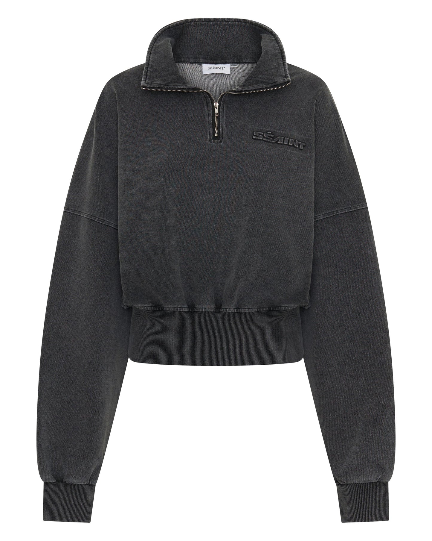 SŚAINT - ACID WASH CROP JACKET - CHARCOAL