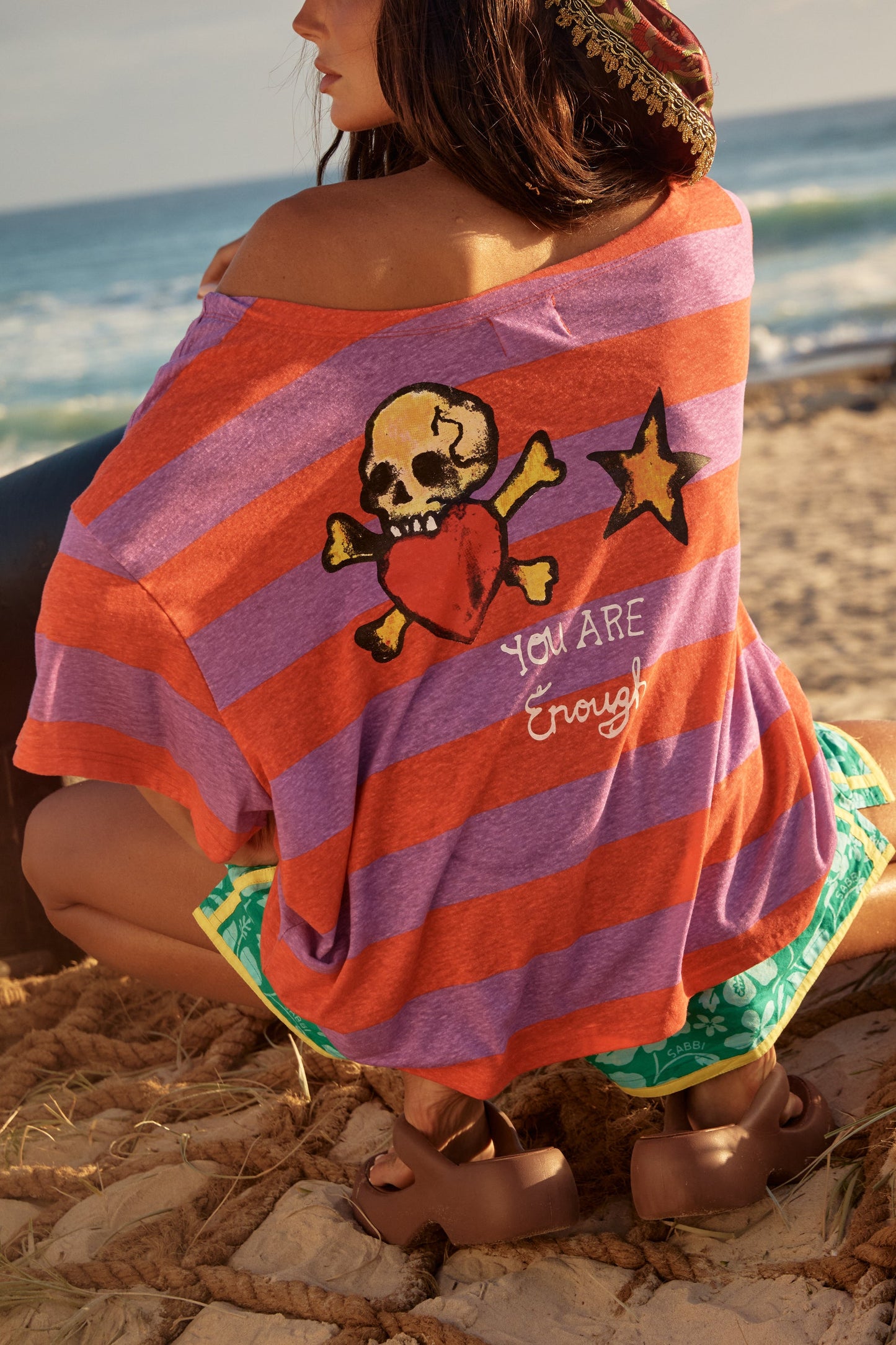 Sabbi - The Bad To The Bone Striped Off The Shoulder Tee