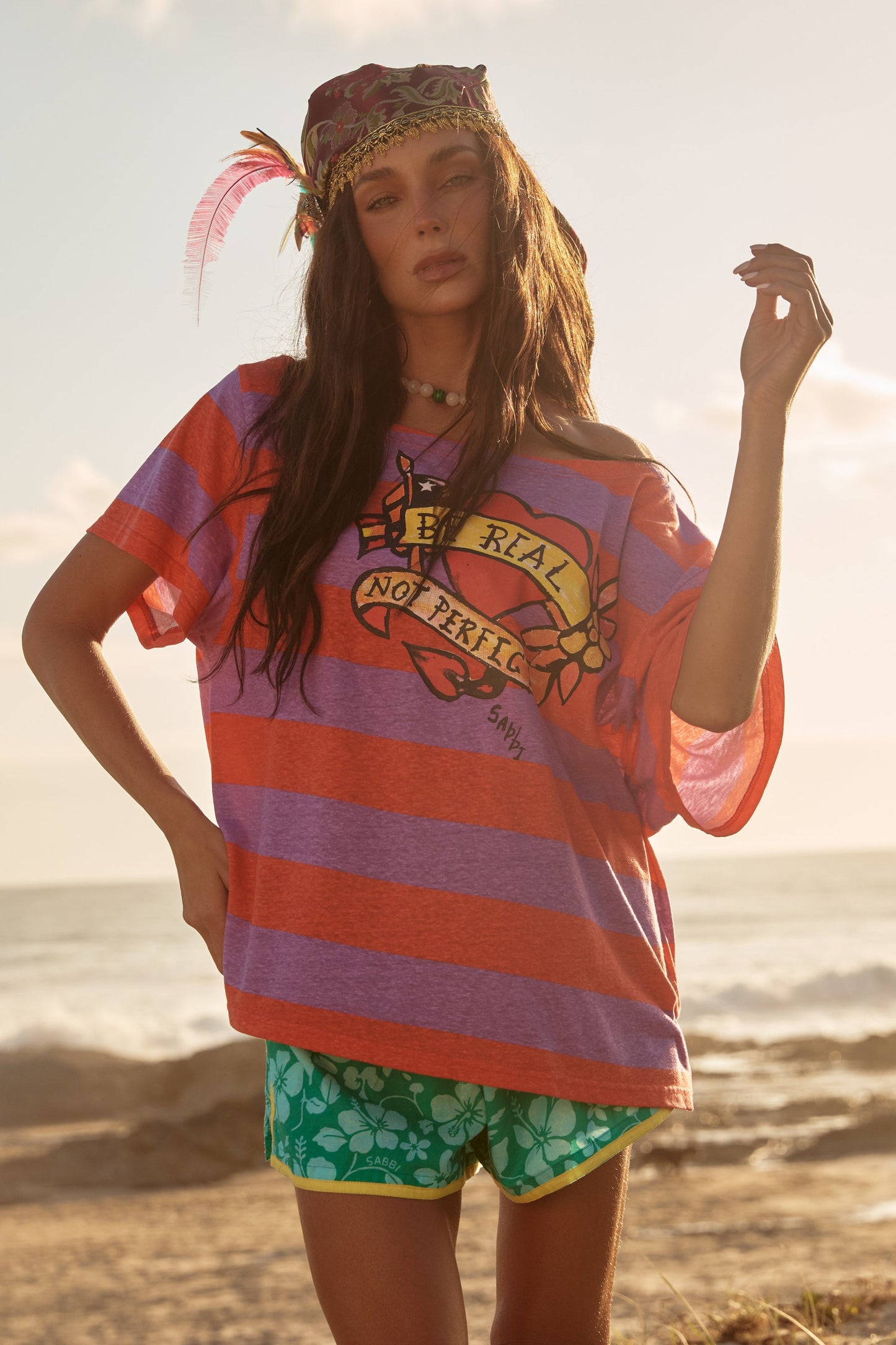 Sabbi - The Bad To The Bone Striped Off The Shoulder Tee