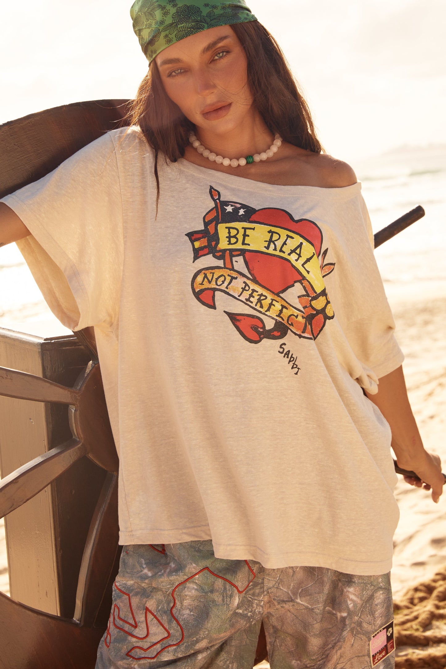Sabbi - The Bad To The Bone Off The Shoulder Tee - Sand