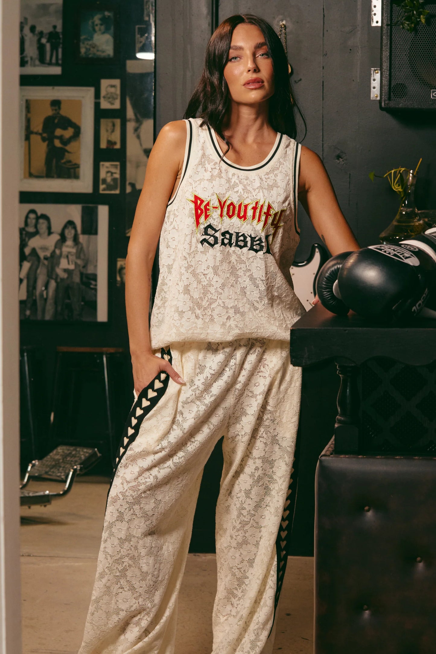 Sabbi - The Be Youtiful Lace Basketball Singlet - Cream