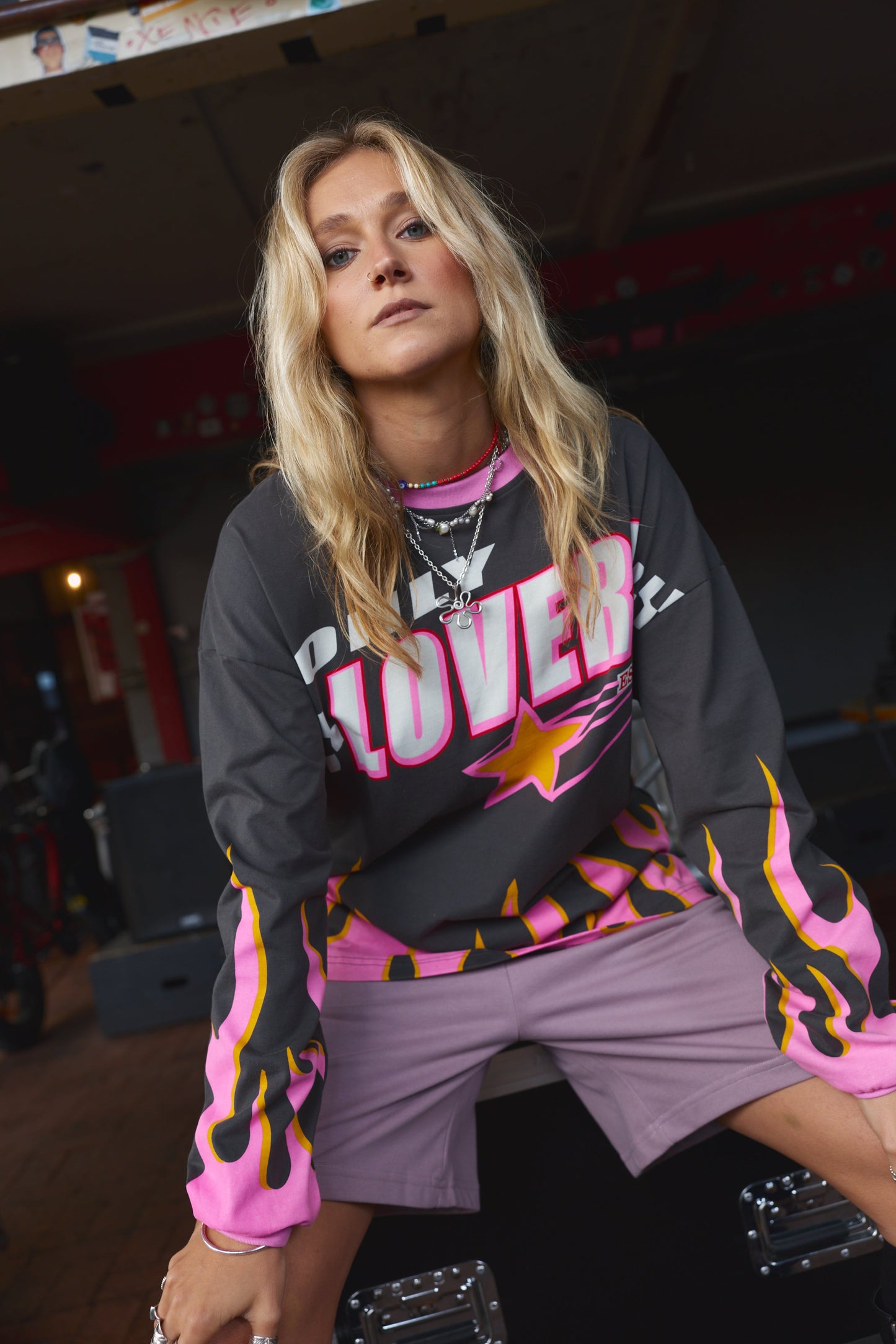Only Lovers Left - Moto Long Sleeve Tee - Charcoal