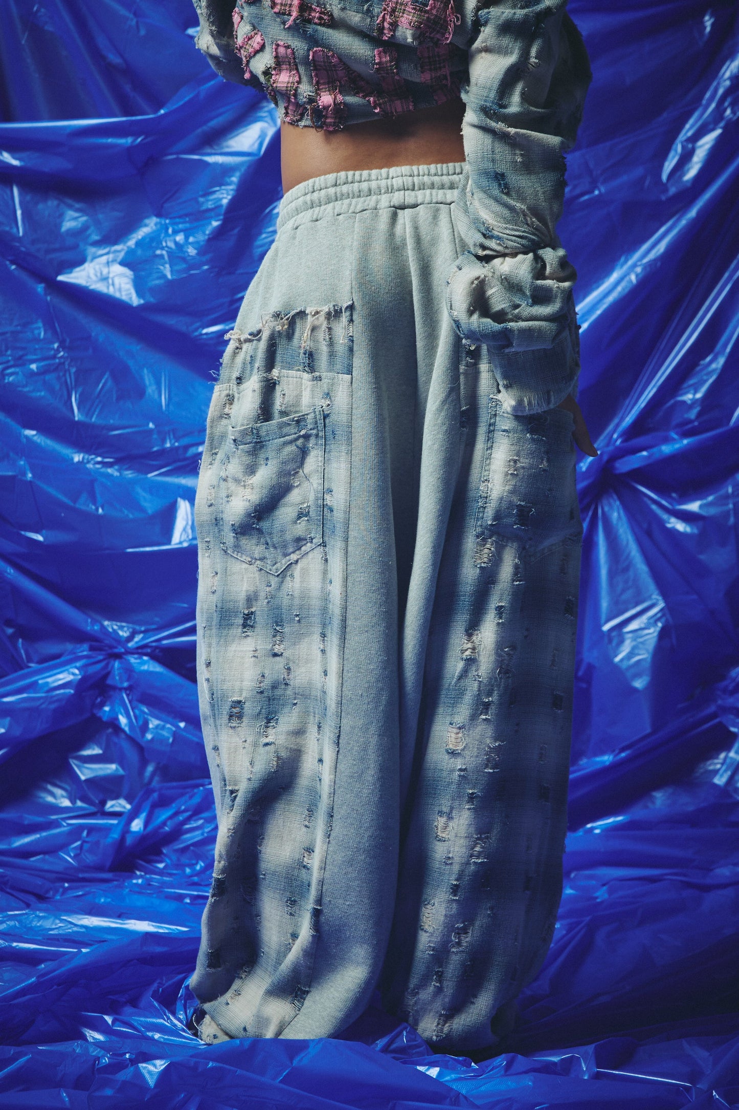 Sabbi - CHECK MATE WIDE LEG TRACKIES - BLUE