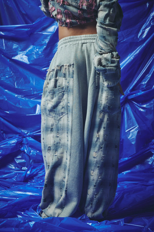 Sabbi - CHECK MATE WIDE LEG TRACKIES - BLUE