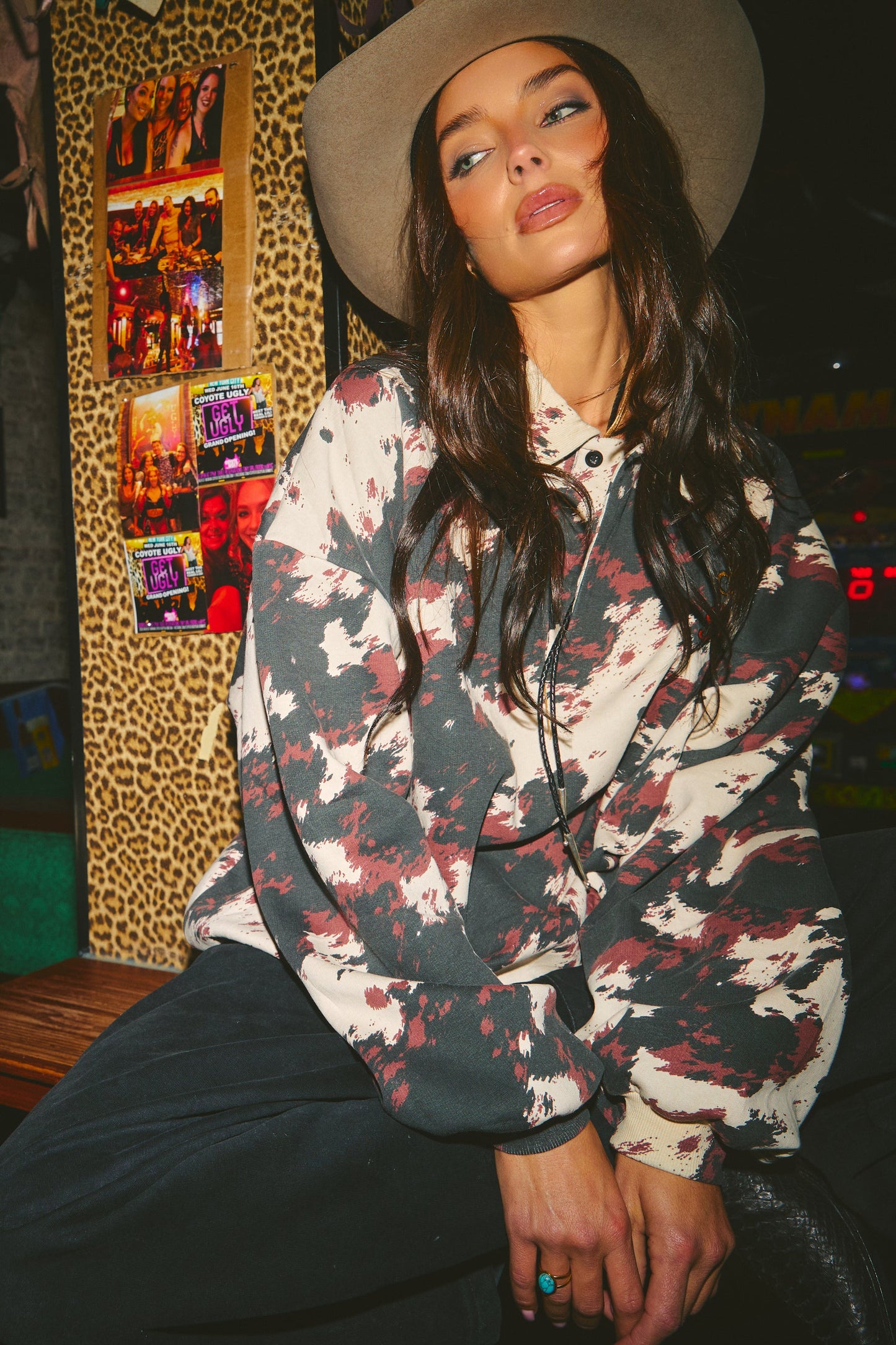 Sabbi - The Cow Print Collard Sweater