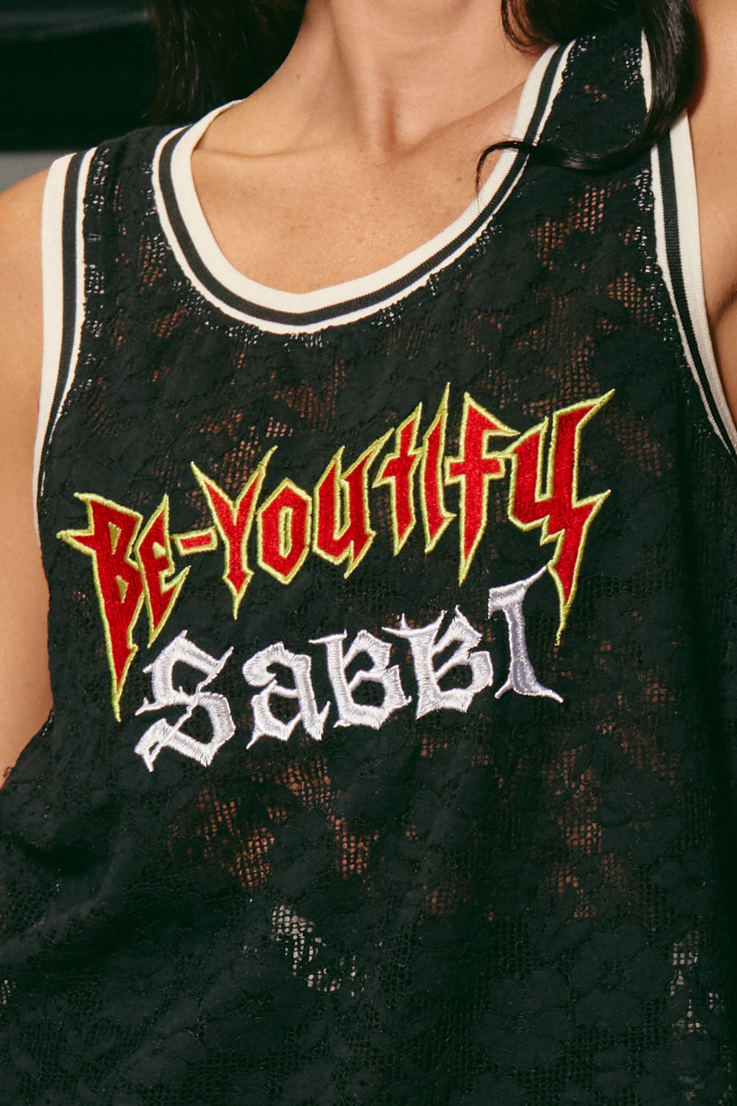 Sabbi - The Be Youtiful Lace Basketball Singlet - Black