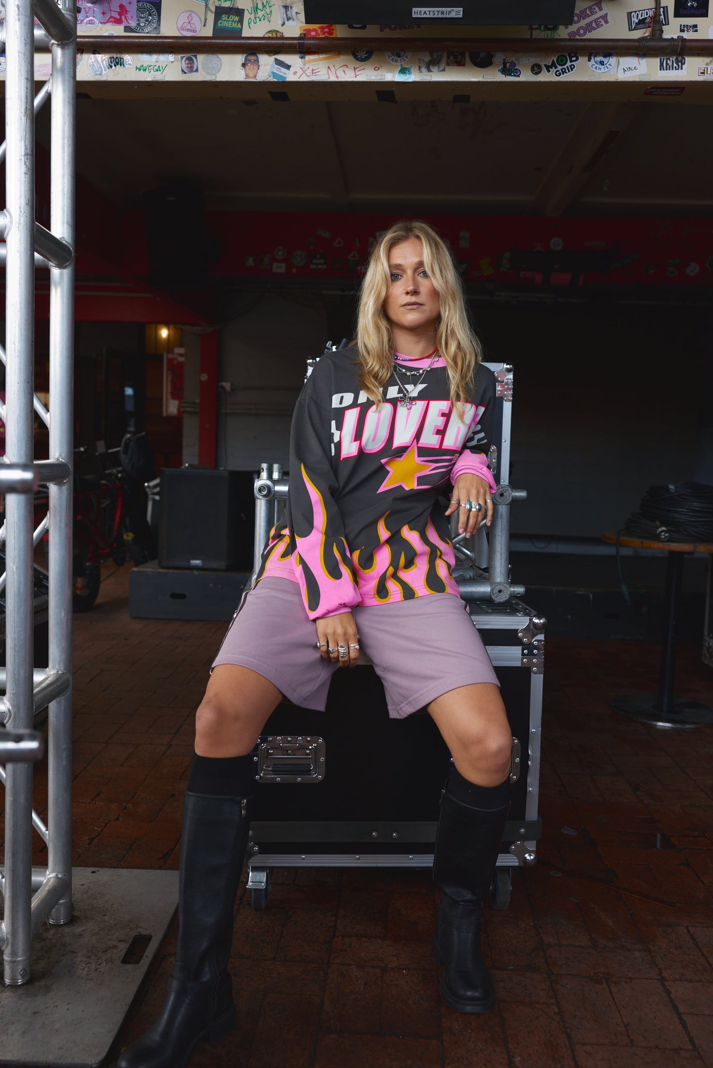 Only Lovers Left - Moto Long Sleeve Tee - Charcoal
