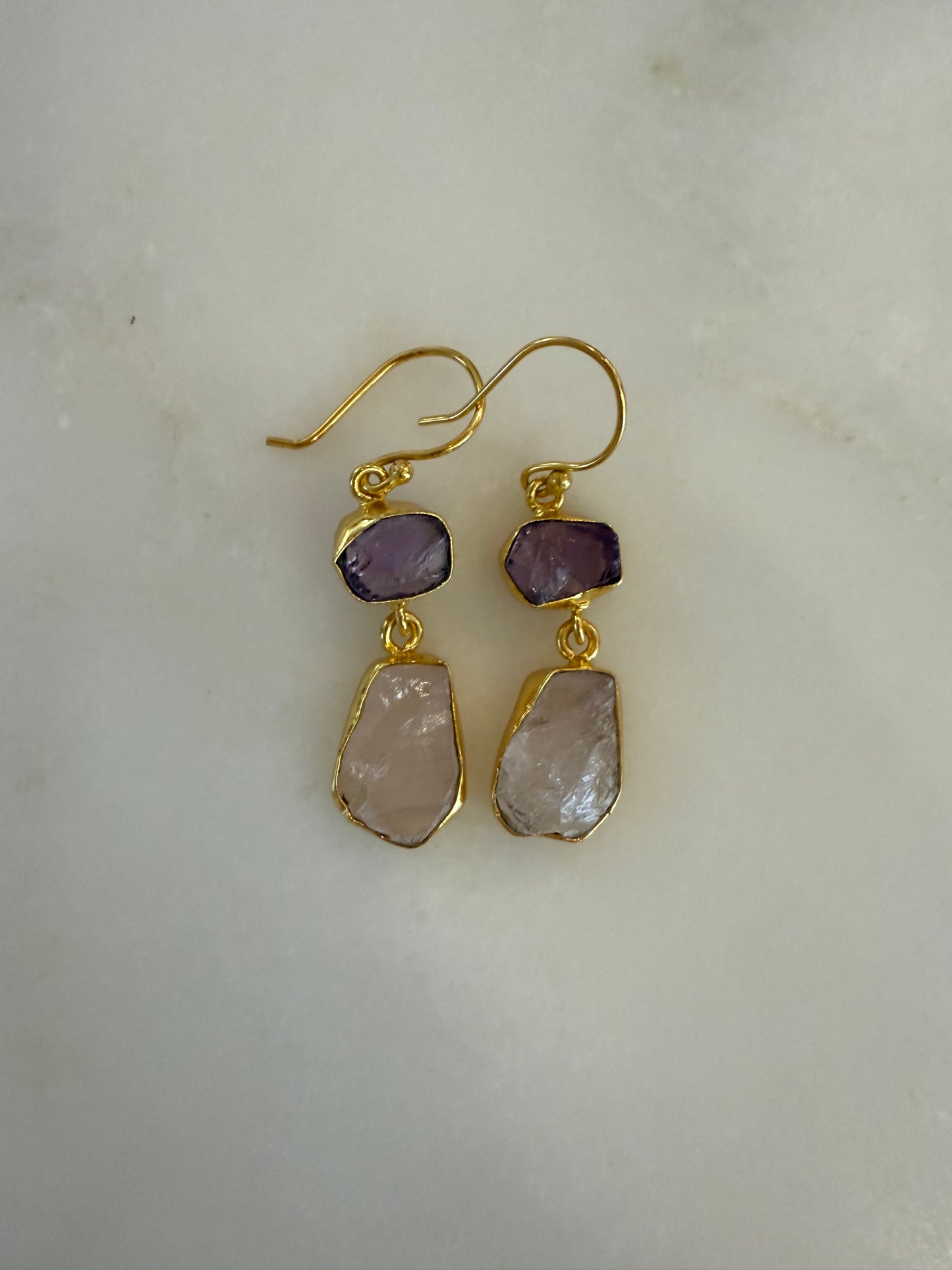Gold Double Stone Earrings - Various Stones