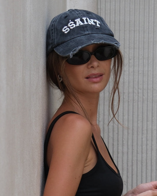 SSAINT Apparel - Ssaint Logo Cap - Black & Cream Acid Wash