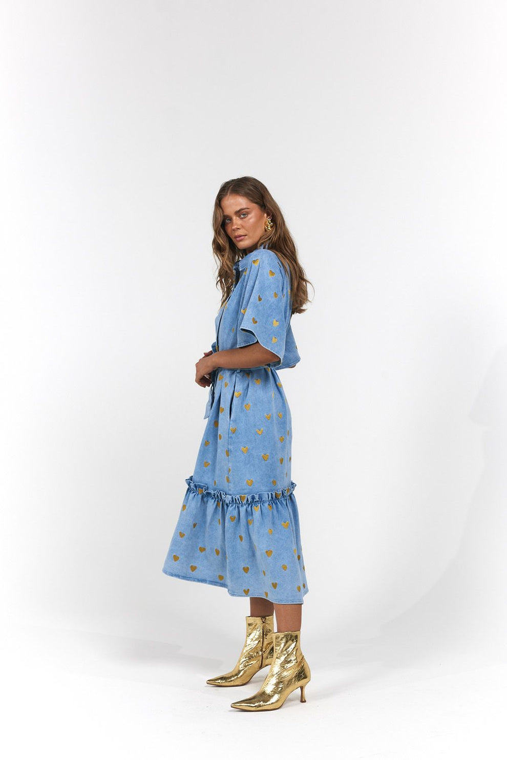 La Boheme Girls - Moxie Midi Dress - Denim Hearts