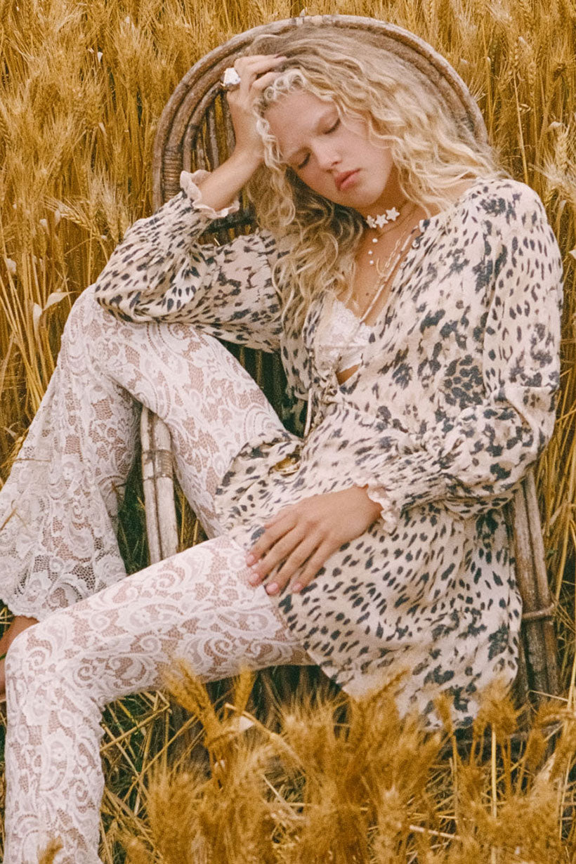 Spell - Snow Leopard Asymmetric Blouse - Animal