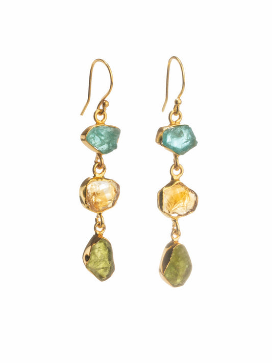 Gold Three Stone Earrings - Various Stones
