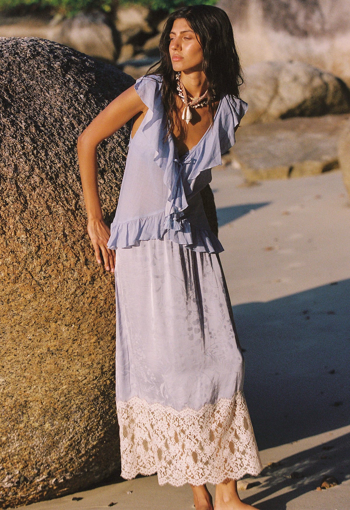 Spell - Viola Lace Trim Midi Skirt - Lagoon