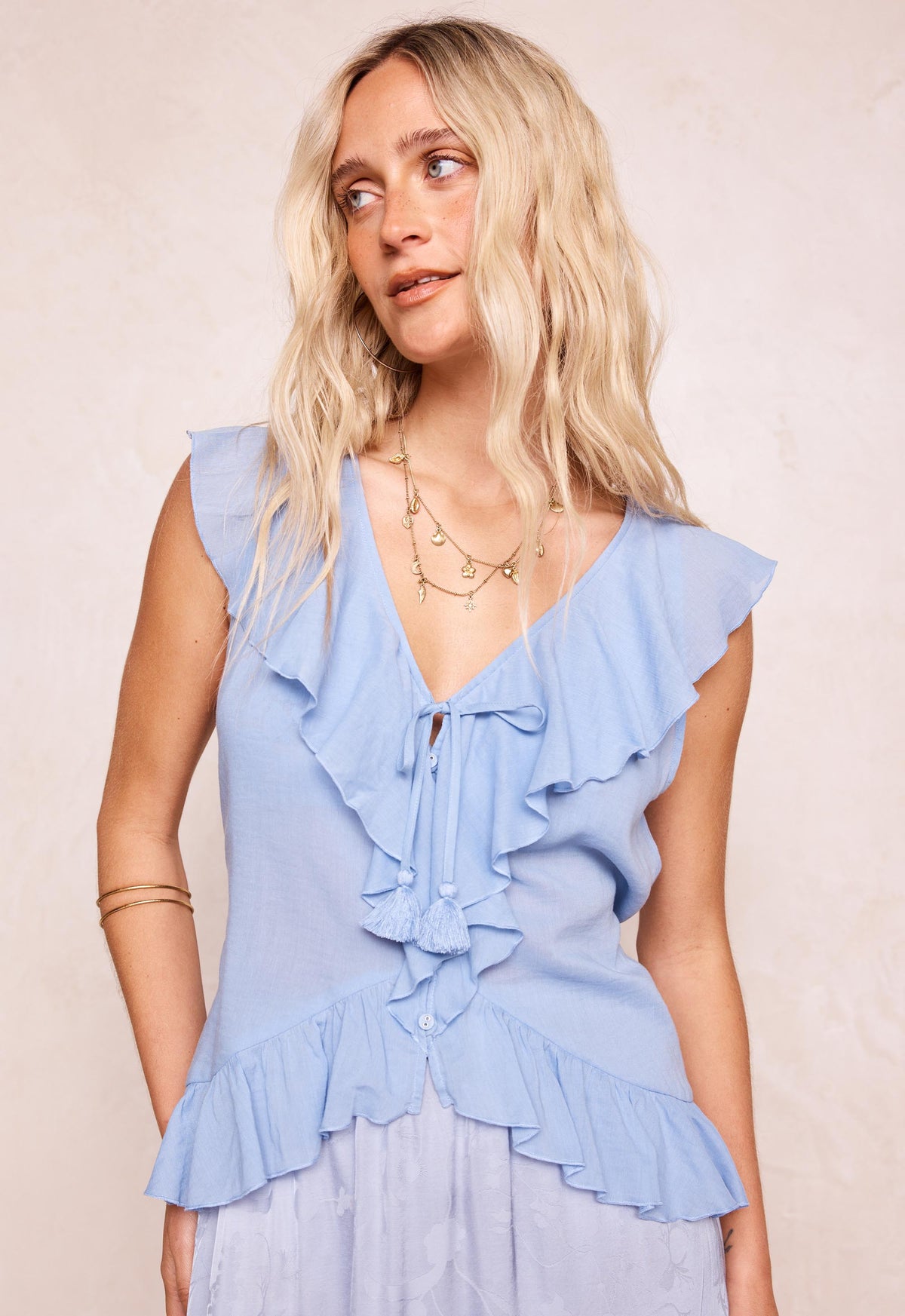 Spell - Fleur Frill Sleeveless Blouse - Lagoon