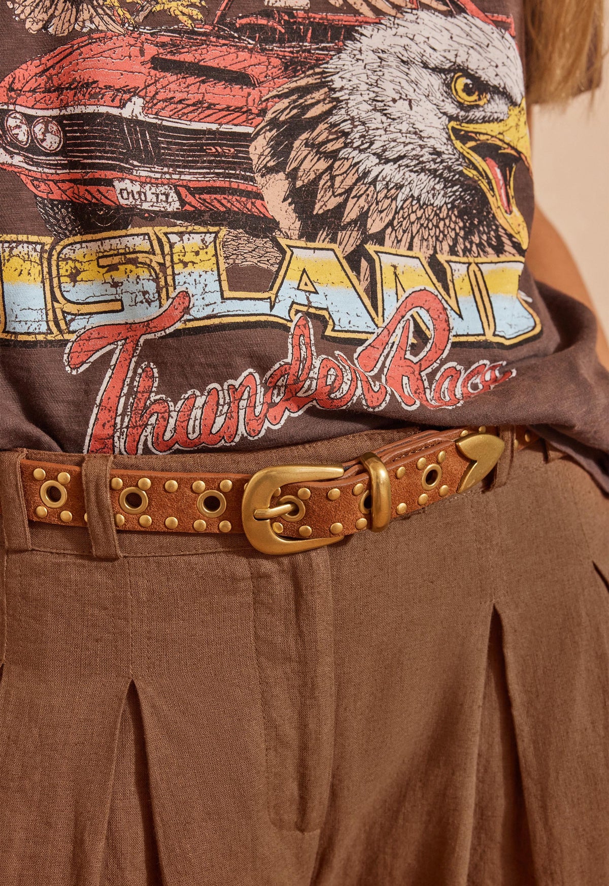 Spell - Tempest Studded Suede Belt - Tan