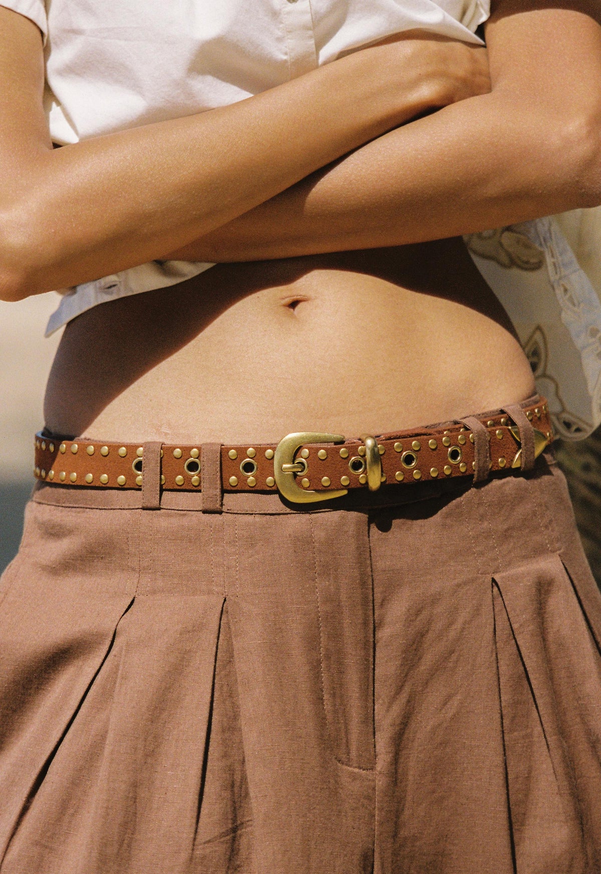 Spell - Tempest Studded Suede Belt - Tan